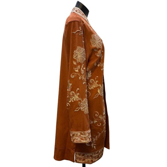 NWT Soft Surroundings Embroidered Faux Suede Kimono Jacket Orange M - Picture 3 of 8